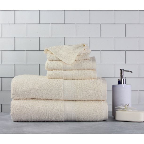 Mainstays Basic Bath Collection 6 Piece Towel Set, Vanilla (2 Bath, 2