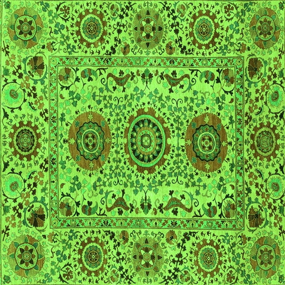 Ahgly Company Indoor Square Abstract Green Modern Area Rugs, 4' Square