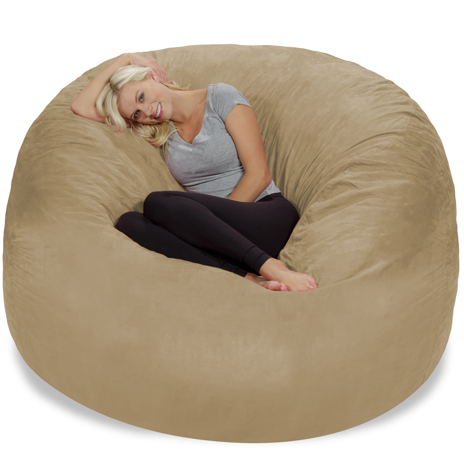 Chill Sack Bean Bag Chair, Memory Foam with Microsuede Cover, Kids, Adults, 6 ft, Camel