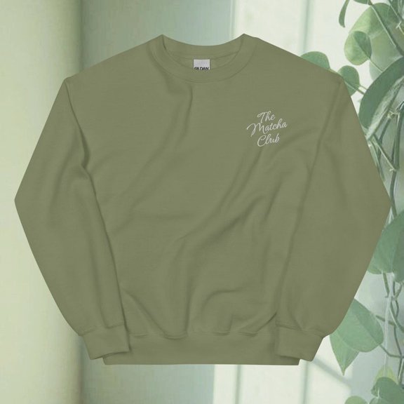 Embroly Matcha Lover Embroidered Tea Sweatshirt Minimalist Green Crewneck