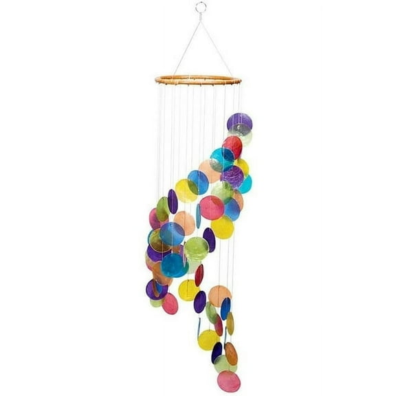 J.D. Yeatts Dyed Capiz Shell 26 inch Long Spiral Wind Chime Rainbow Colors