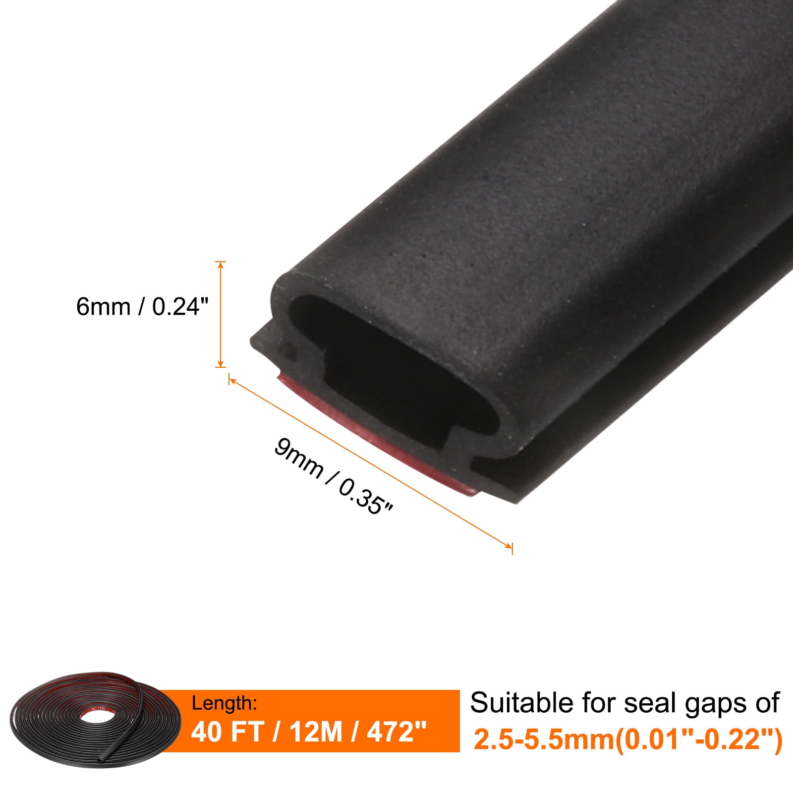 Uxcell Rubber Weather Stripping Door Seal 40ft x 9mm Self-Adhesive D-Shape Door Seal Strip Soundproof Waterproof for Door Frame Windows Insulation Large Gap, Black