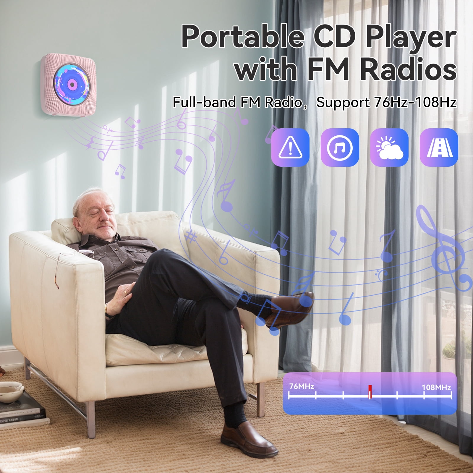 Gueray CD Player for Home, Bluetooth Desktop CD Player with Speakers