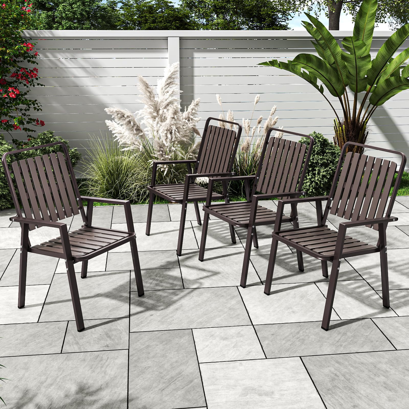 CHINNLUU 350LBS Outdoor Patio Chairs Set of 4, Patio Dining Chairs with Metal Frame, Heavy-Duty Outdoor Chairs with Armrest for Garden, Poolside, Backyard, Lawn