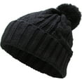 thumbnail image 2 of Black Slouchy Cable Knit Pom Pom Beanie Winter Cap Chunky Skull Hat Ski Kinit Warm New, 2 of 5