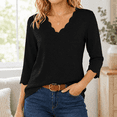 thumbnail image 3 of Dpjklzsn Women's Scallop V-Neck Top, Three-Quarter Sleeve Dressy Casual Blouse, 3 of 7