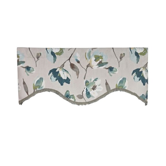 RLF Home 100% Cotton Elmina Trimmed Cornice Lined Window Valance 50" x 17" Turquoise