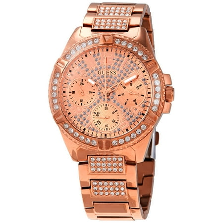 Guess White Dial Watch - Guess Lady Frontier Quartz Crystal Rose Gold Dial Ladies Watch W1156L3