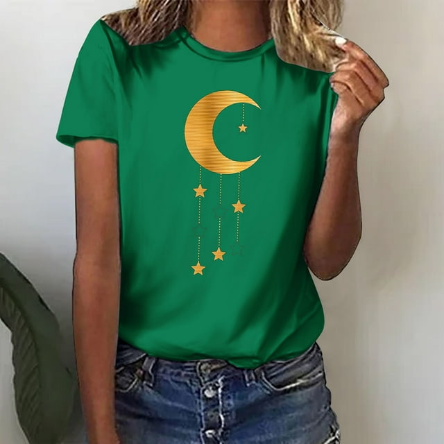LOVZFMLL Women's Summer Tops Funny Printed Pattern Casual Fashion Soild Color Short Sleeve Blouse