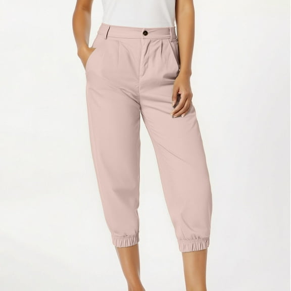 Qulqfy Chinos Women's Pants in Store Pink Petite Casual Solid Color High Waisted Capris Fashion Trousers for Ladies S
