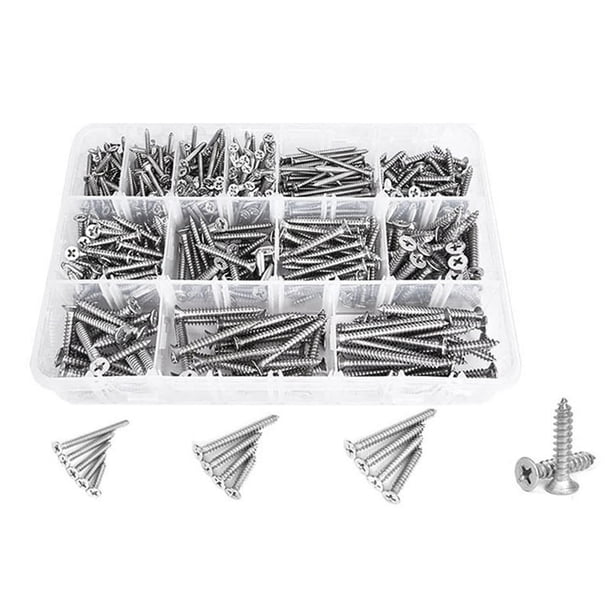 Juego Surtido de Tornillos para Madera de 510 Piezas - Juego de Tornillos Autorroscantes de Acero Inoxidable, Tornillos de de Cabeza en Forma de