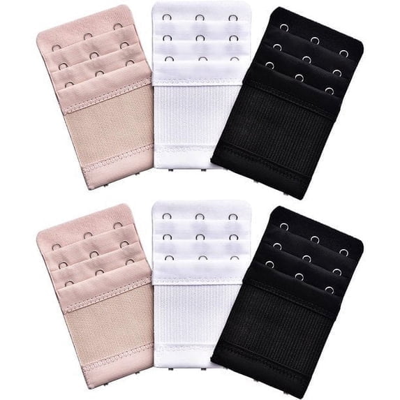 6 Pieces Women's Bra Extenders Elastic Stretchy Bra Extension Strap, 3 Rows x 3 Hooks (Multi-Color)