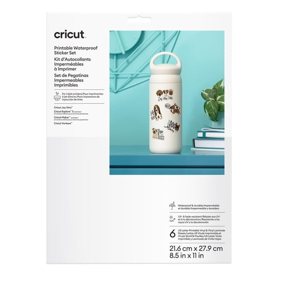 Cricut® Printable Waterproof Sticker Set Sheets, US Letter 8.5 x 11 (6 Count), White
