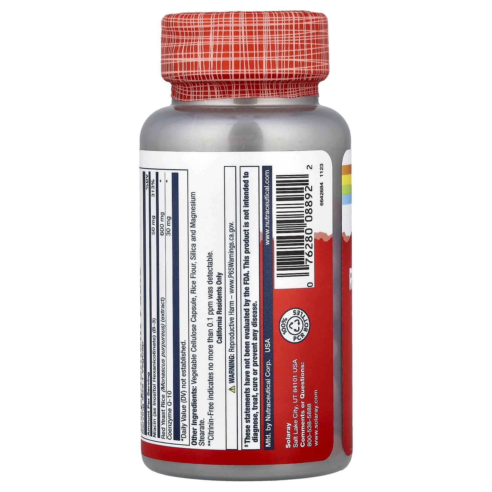 Solaray Red Yeast Rice Plus CoQ-10 | With Niacin for Added Cardiovascular Health Support | Non-Irradiated & No Citrinin | 60 Vegetarian Capsules