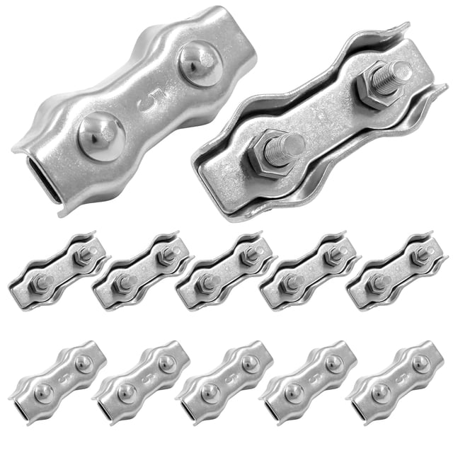 HUGFEGWE 12Pcs M5 304 Stainless Steel Double Wire Rope Clip Cable Clamps for 3/16 Inch Diameter Wire Rope CJB91-55182