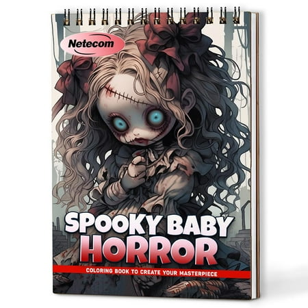 Netecom Spooky Baby Horror Coloring Book Spiral Bound For Adults A5 Wooden Cover 30 Haunting Coloring Pages of Eerie Baby Stress Relief and Relaxation