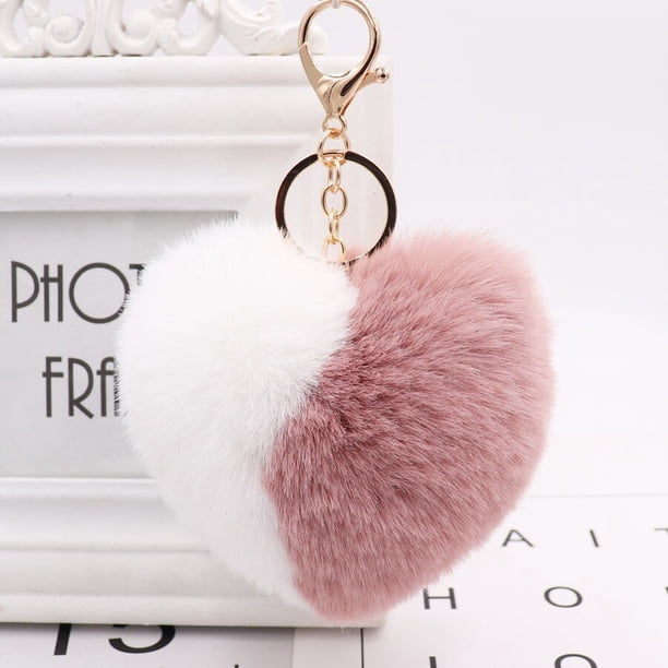 Love Heart Pompom Ball Plush Toy With keychain for Women Purse Bag Charm Pendant Pom Pom Round Ball5 He Qiyong unisex
