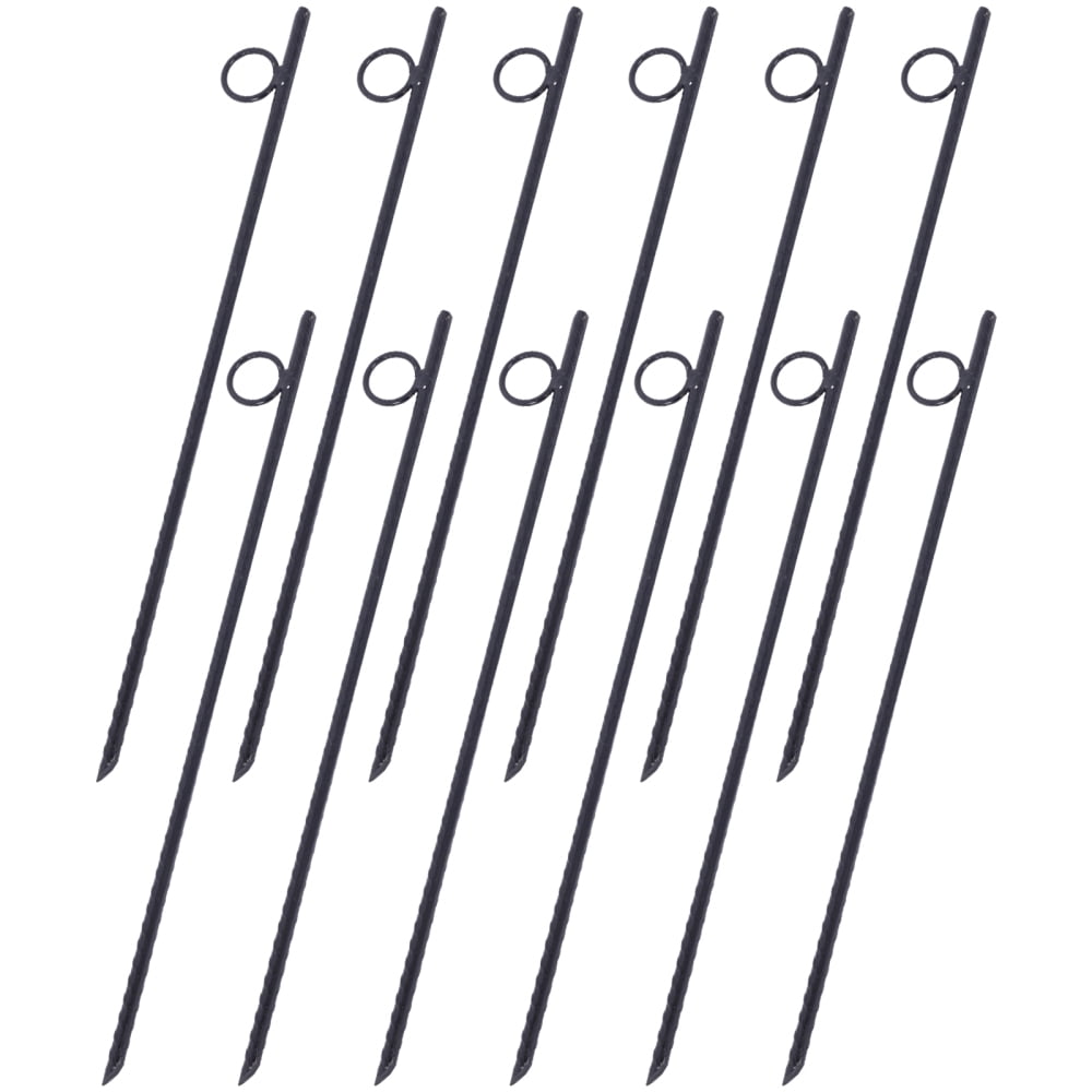 16 Pack 3/8 x 18 Inch Rebar Stakes with 1 Inch Loop Black Heavy Duty Steel Tent Canopy Ground Stakes Angled End Ribbed Grip Rebar Stakes for Camping Canopy Garden Securing