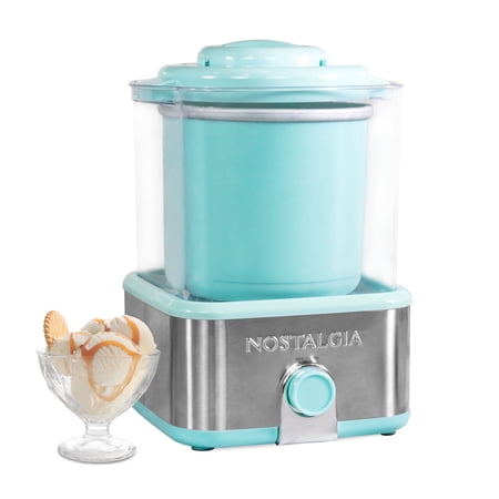 Nostalgia Electric Ice Cream Maker with 2 qt Double Insulated Gel Canister and Stainless Steel Base, Aqua