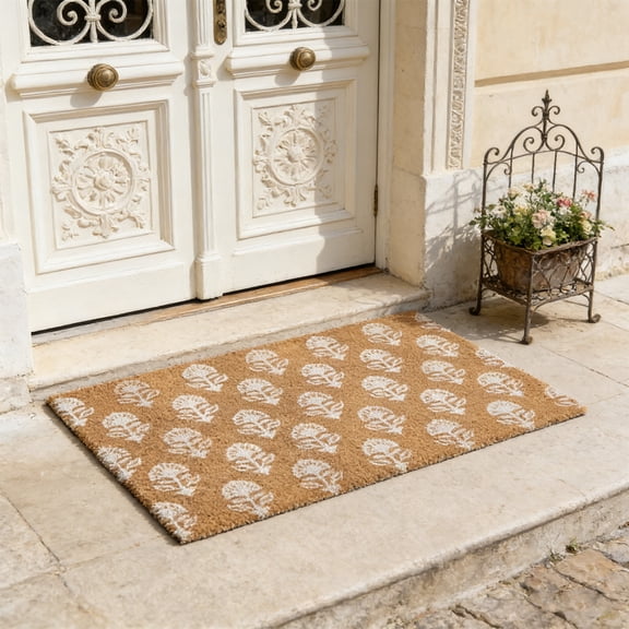 Floral Woven Coir Outdoor Doormat – 15.7x23.6 Inch, Heavy Duty Entry Mat for Front Door, Scrapes Dirt and Mud, Easy Clean