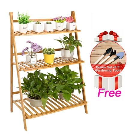 Folding Bamboo Plant Stand Shelf, Flower Pot Holder, Plant Rack, Wood Plant Stand, Plant Display Rack, Flower Pots Holder, Utility Shelving Unit Storage (Best Wood For Utility Trailer Floor)