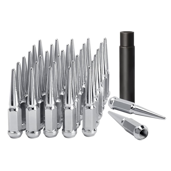 MRY 9/16-18 Wheel Spike Lug Nuts, 32 Pack Chrome 9/16 Inch x 18 Lug Nut with 1 Socket Key, 4.4" Tall Closed End Lug Nuts for 1994-2011 Dodge Ram 1500 2500 3500/1988-1998 F250 F350