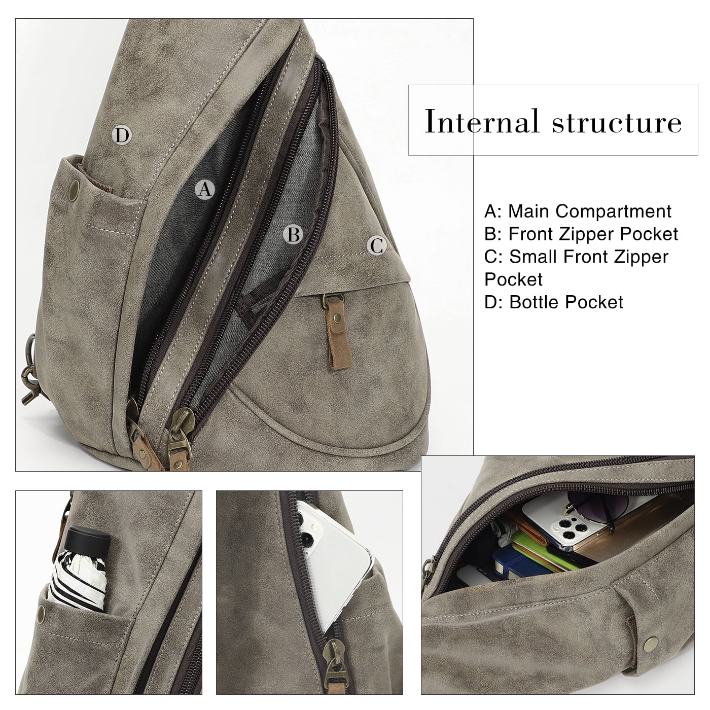 KL928 PU Leather Crossbody Backpack Sling Bag Shoulder Casual Daypack Rucksack for Men Women