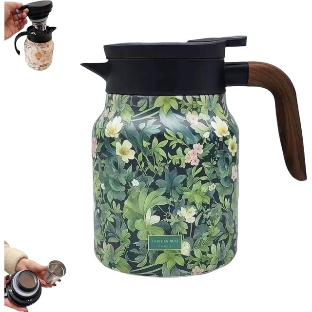 Peshoriadm Teapot, 1000ml Raidley Vintage Floral Pattern Tea Thermos Tea-Built-In Infuser, Stainless Steel Thermal Carafe with Lid (Style G)