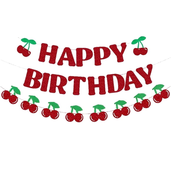 Guirnalda de papel PLAP Feliz Cumpleaños con cerezas, decoración roja para fiesta