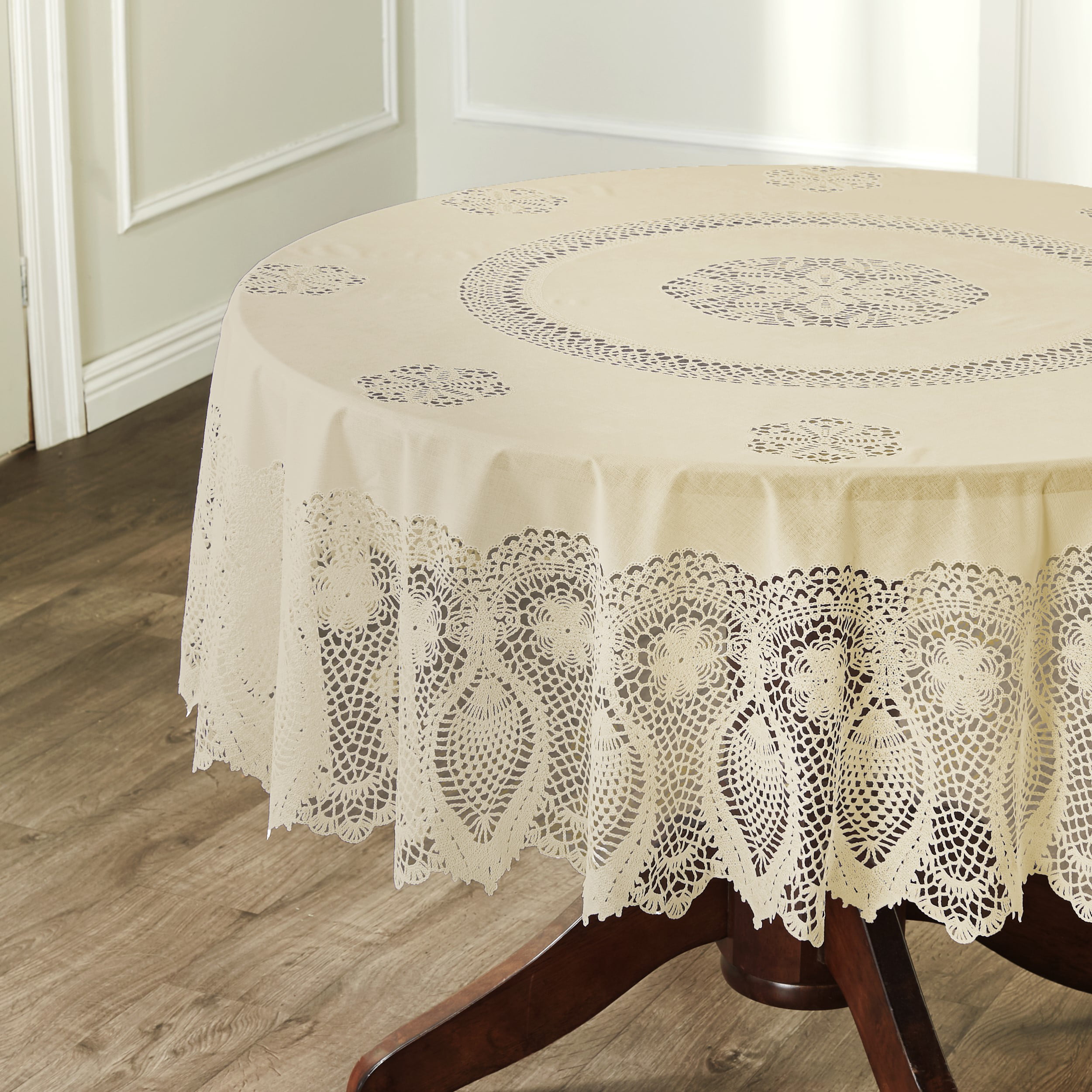 Embroidered Rosebud Cutwork Embroidery 72" Round Tablecloth Napkin Wedding Party 