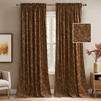 NICETOWN Floral Curtains for Living Room, Velvet Curtains Room Darkening Thermal Insulated Rod Pocket Window Drapes, Terracotta, 52"x90", Set of 2