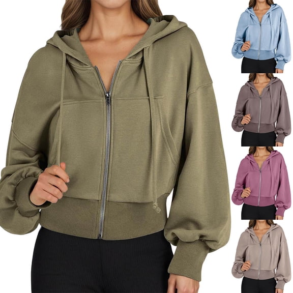 Gyexs Hoodies for Women Full Zip Up Cropped Sweatshirts Jackets Casual Comfy Gym Tops Fall Outfits Winter Clothes 2025, Blue, Size L