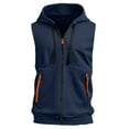 thumbnail image 5 of Evdexr Sleeveless Hoodies Men Zip Up Sweatshirts Hooded Solid Outdoor Drawstrings Pullover Chest Pockets Big and Tall Zipper Loose Fit Tank Tops Navy S, 5 of 5