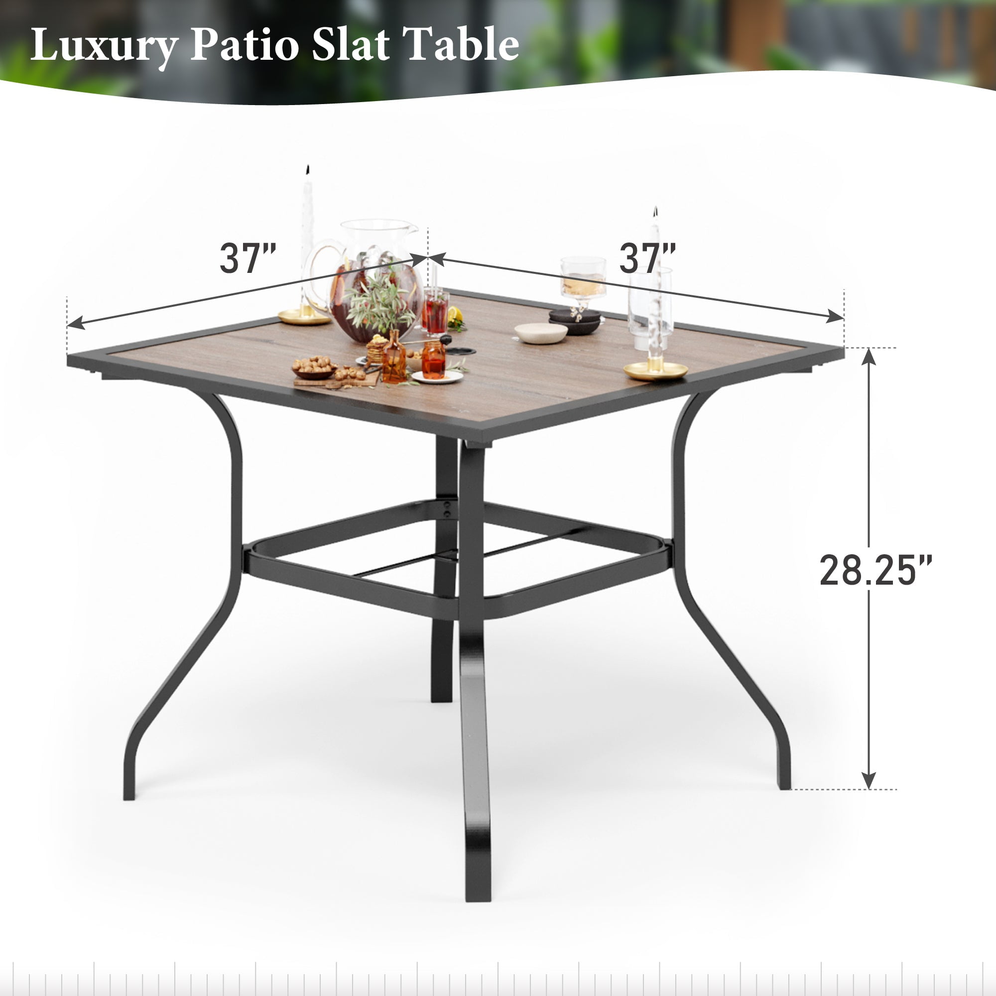 SUMMIT LIVING 5-Piece Outdoor Patio Dining Set, Square Wood-Look Patio Table and Swivel Textilene Chairs, Patio Sets for 4 People, Grayish-brown