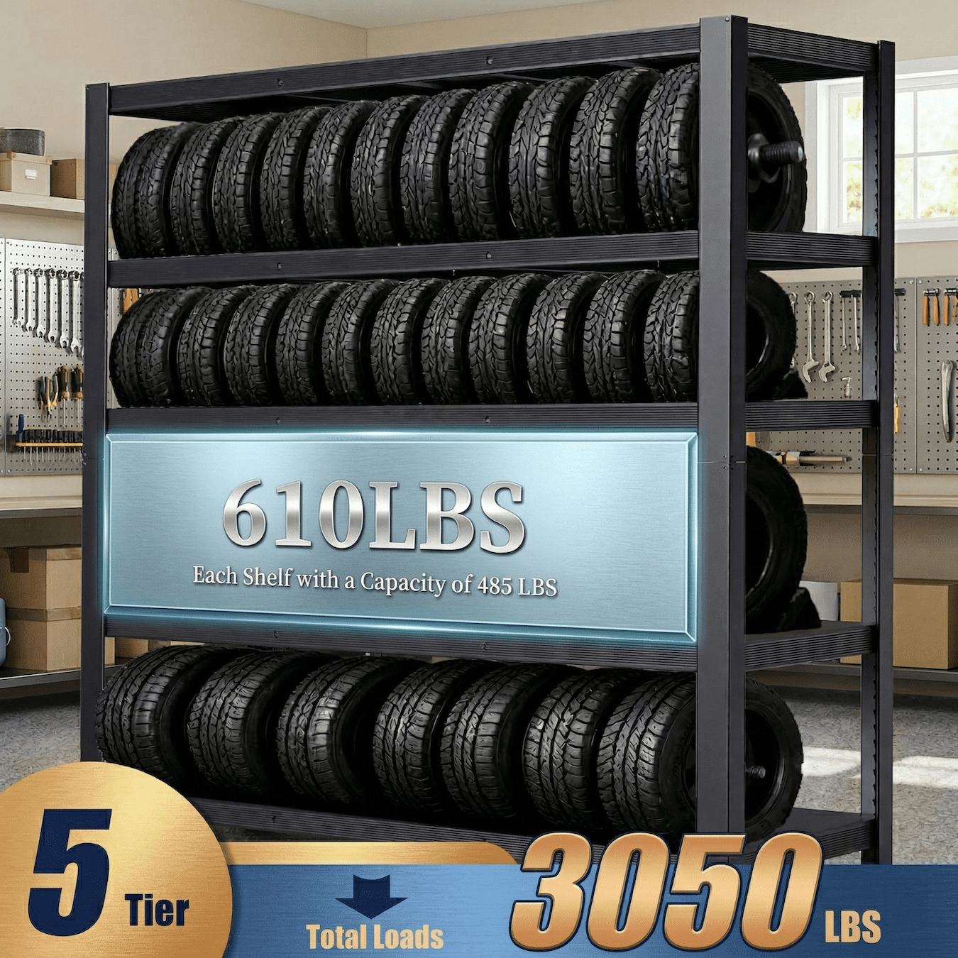 Heavy Duty Garage Shelving Unit 3050 lbs, Metal Storage Shelves 24”D x 55”W x 84”H, Adjustable Industrial Shelving Rack, Large Garage Storage Shelves for Basement Warehouse