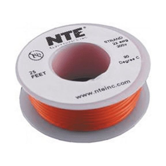 NTE Electronics WH20-03-25 Hook Up Wire 300V 20 Gauge Stranded 25' Orange