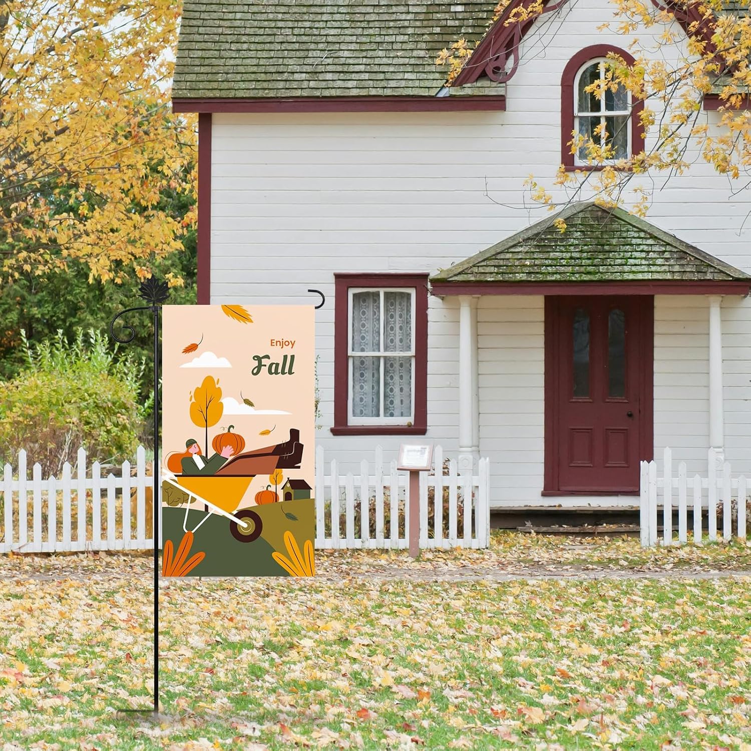 Heavy-Duty Iron Garden Flag Holder Stand with Weather-Resistant Paint | Includes 6 Interchangeable Decorations Suitable for Different Seasons | Outdoor for Patio, Yard, Lawn