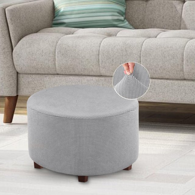 Elodie Foot Stool Cover Foot Stool Slipcover for Living Room High Stretch Polyester Soft Furniture Protector Washable Footrest Cover Light Gray