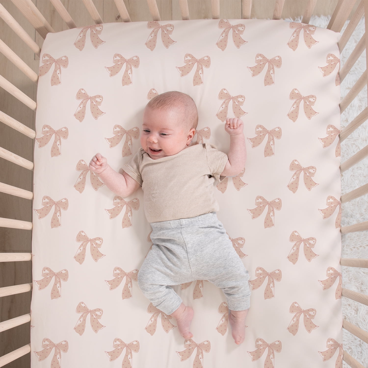The Peanutshell 3-Piece Crib Bedding Set for Girls – Fitted Sheet, Dust Ruffle, Comforter – Pink Floral Nursery Decor, Grace