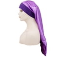 thumbnail image 2 of Extra Long Sleep Cap, High-Elasticity Satin Bonnet with a Wide Band, Designed for Long or Thick Hair to Stay Contained and Protected Overnight. Purple, 2 of 3