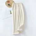 thumbnail image 6 of Hearthz Women's Fuzzy Plush Pajama Pants White Winter Fuzzy Elastic Waist Wide Leg Lounge Pants with Pockets Fall Winter Warm Pj Bottoms for Women, 6 of 6