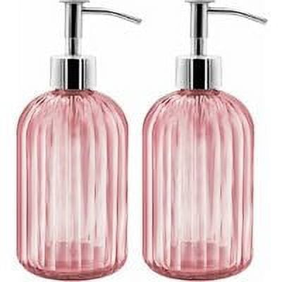 Juego de 2 jaboneras de cristal, jabonera líquida de 400 ML con bomba, loción rellenable y jabonera (rosa)
