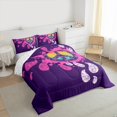 thumbnail image 3 of Manfei Peace and Love Queen Comforter Set for Kids, Purple Watercolor Bedding Sets, Retro Flower Print Reversible Bedding Comforter Set, Super Cozy Room Decor, 3-Piece, 3 of 8