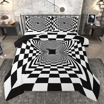 Homewish Classic Geometric Plaid Bedding Comforter Set,Modern Aesthetic Art Twin Comforter Sets,White Black Checkered Bedding Set For Boys Kids,Super Cozy Room Decor Reversible,2pcs