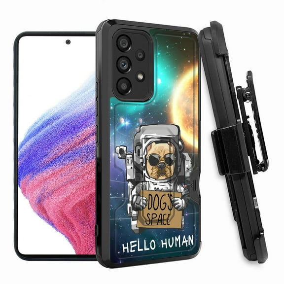 ANJ  Rugged Shockproof Hoster Case w/Card Slot, Kickstand   Tempered Glass Cover for Samsung Galaxy A33 5G - Space Dog