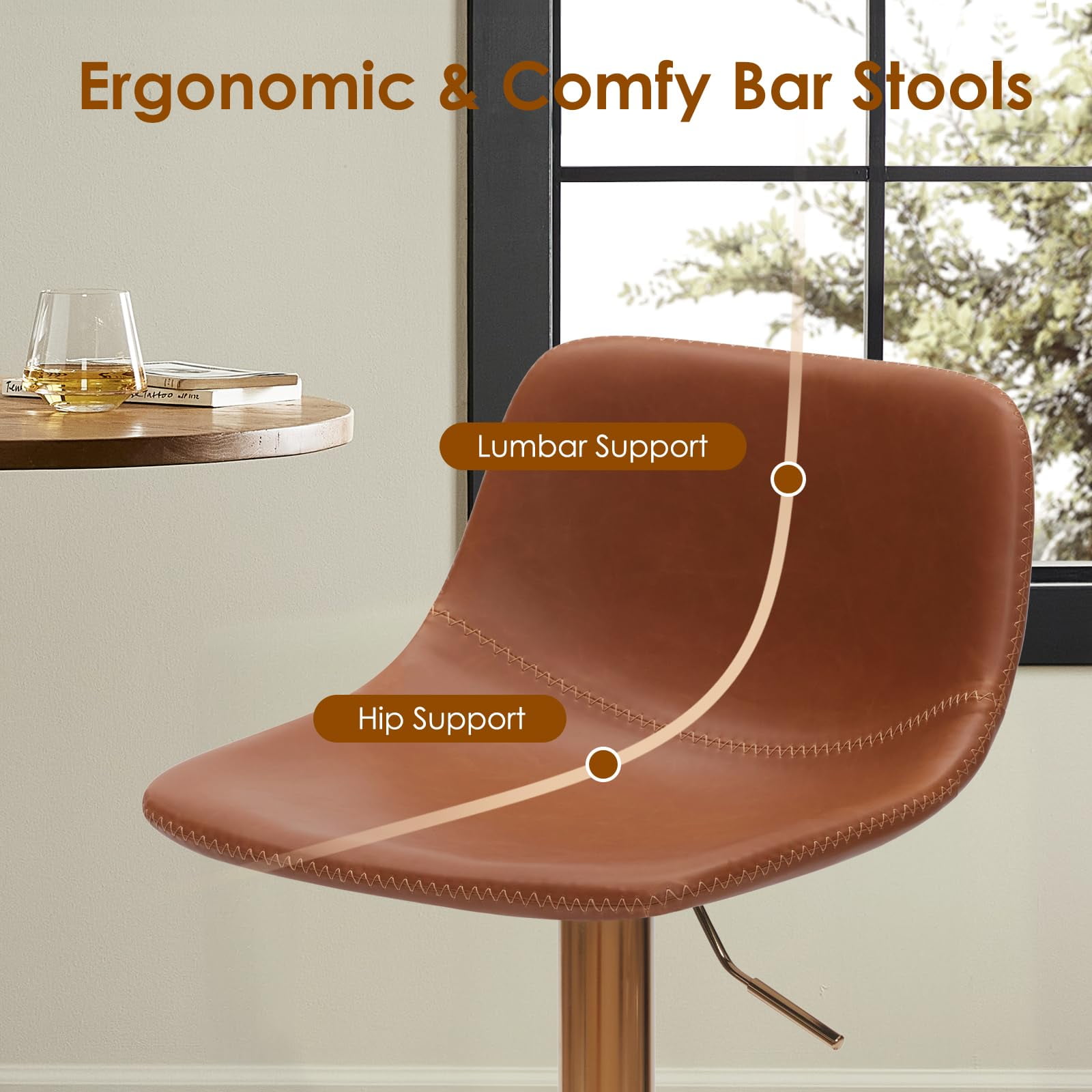 STARY Adjustable Bar Stools Set of 2, Modern Swivel Bar Stools, Bar Height Stools with Back Support, Pu Leather Bar Stool for Kitchen Island Counter