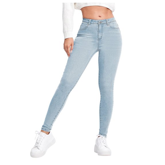 Classic Womens High Waisted Jeans Stretch Denim Pencil Pants for Women Slim Fit Jeggings for Women High Rise Jeans Blue Denim
