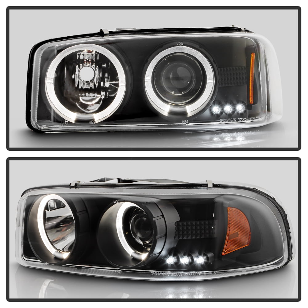 1999-2006 GMC Sierra Yukon Denali LED Halo Black Projector Headlights Headlamps