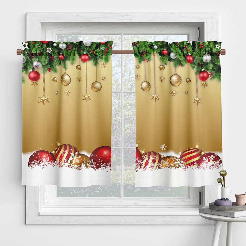 Yipa Christmas Modern Kitchen Curtains Valance Rustic Window Curtain 1/2Pcs Farmhouse Short Panel Tiers Living Room Style-L 27.5x45in*2PC
