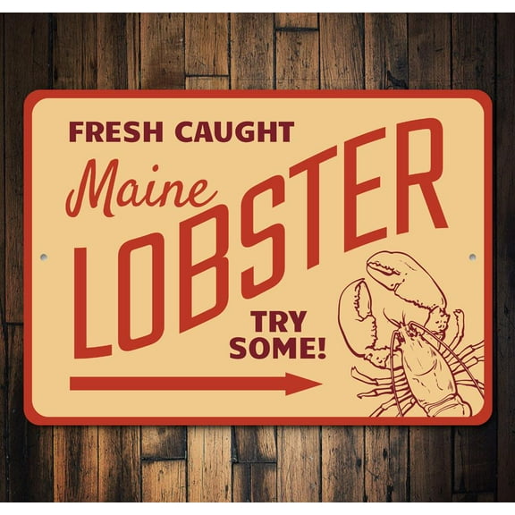 Fresh Caught Maine Lobster Novelty Sign, Metal Wall Decor - 10x14 inches